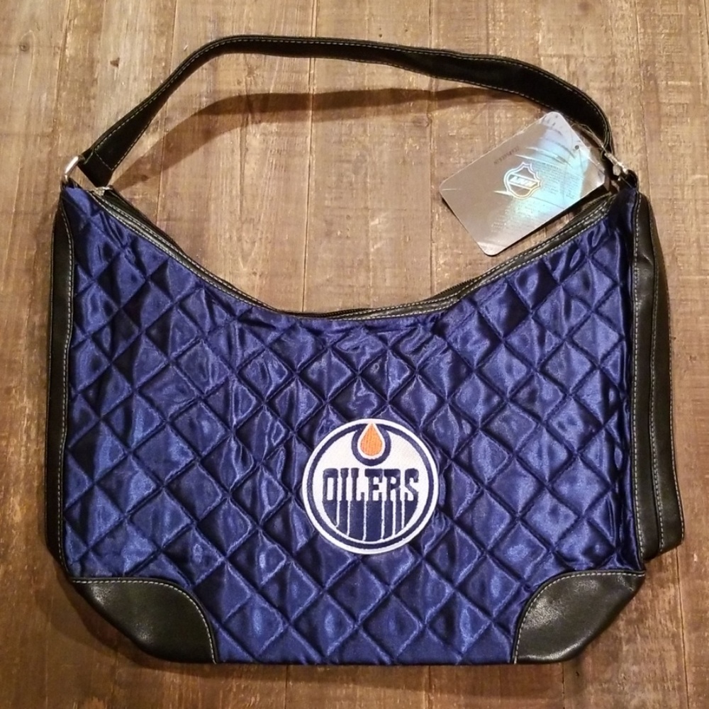NHL Edmonton Oilers Quilted Hobo Navy 14×11" Purse